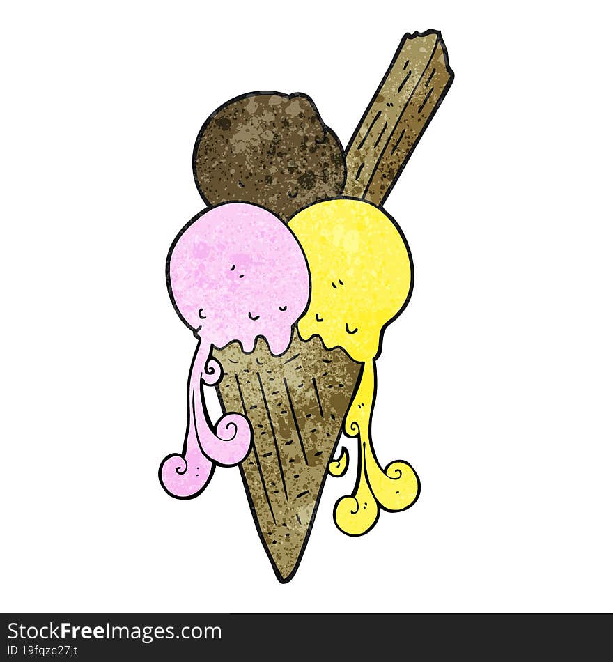 freehand textured cartoon ice cream cone