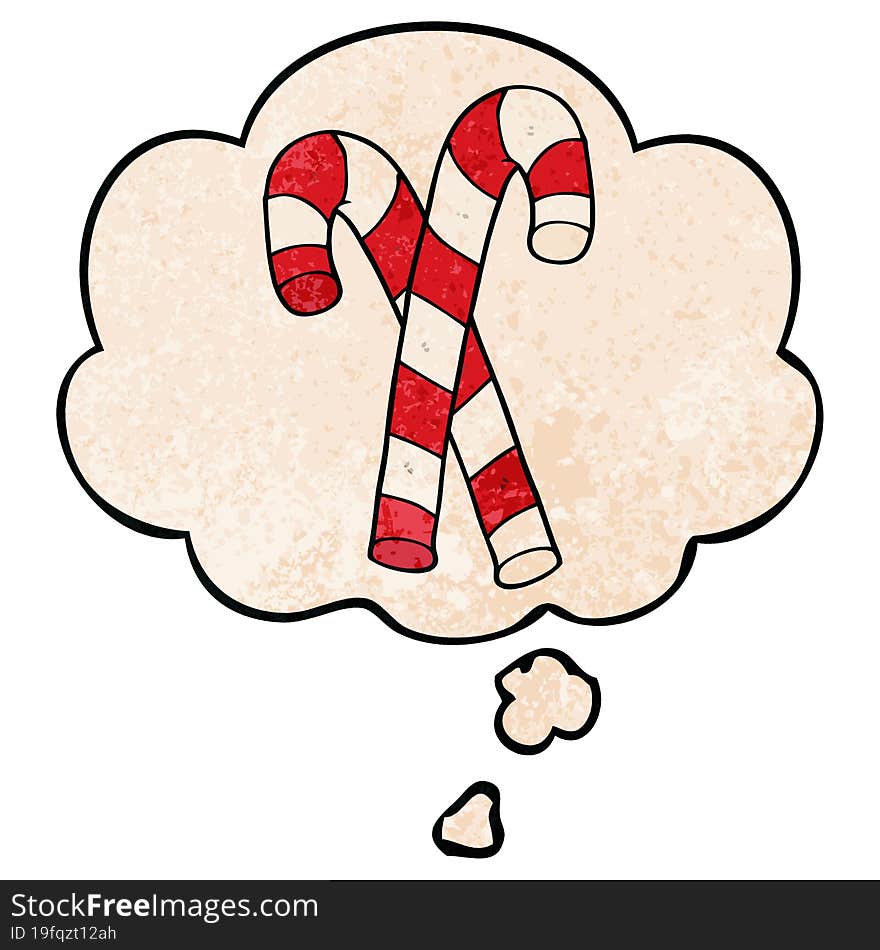 cartoon candy canes with thought bubble in grunge texture style. cartoon candy canes with thought bubble in grunge texture style