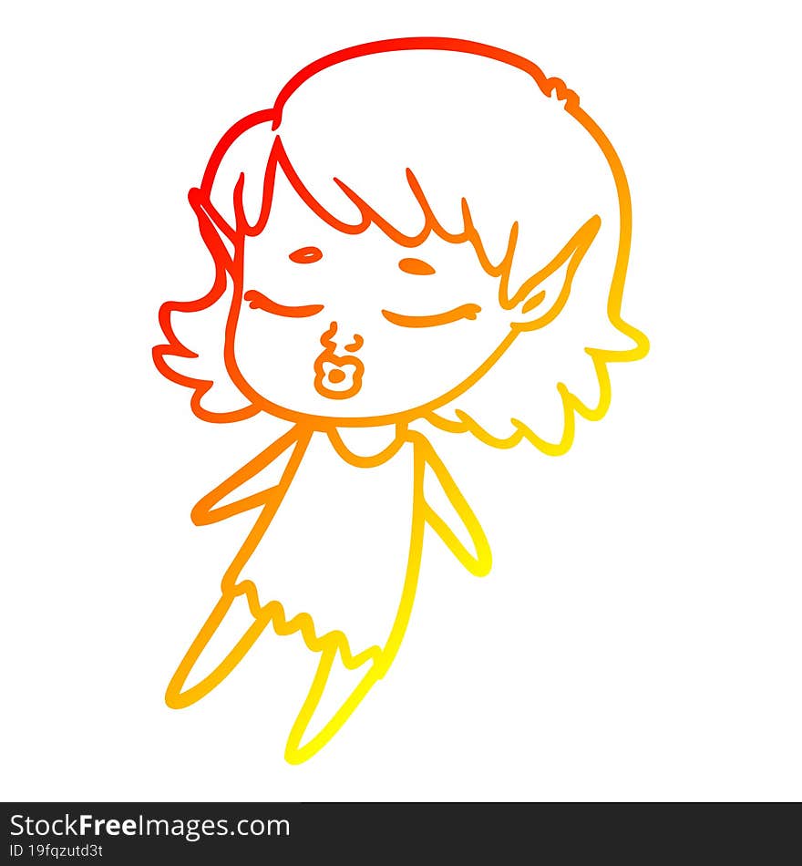 warm gradient line drawing pretty cartoon elf girl flying