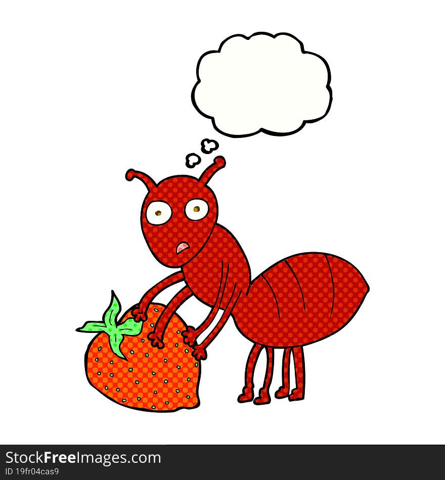 thought bubble cartoon ant with berry