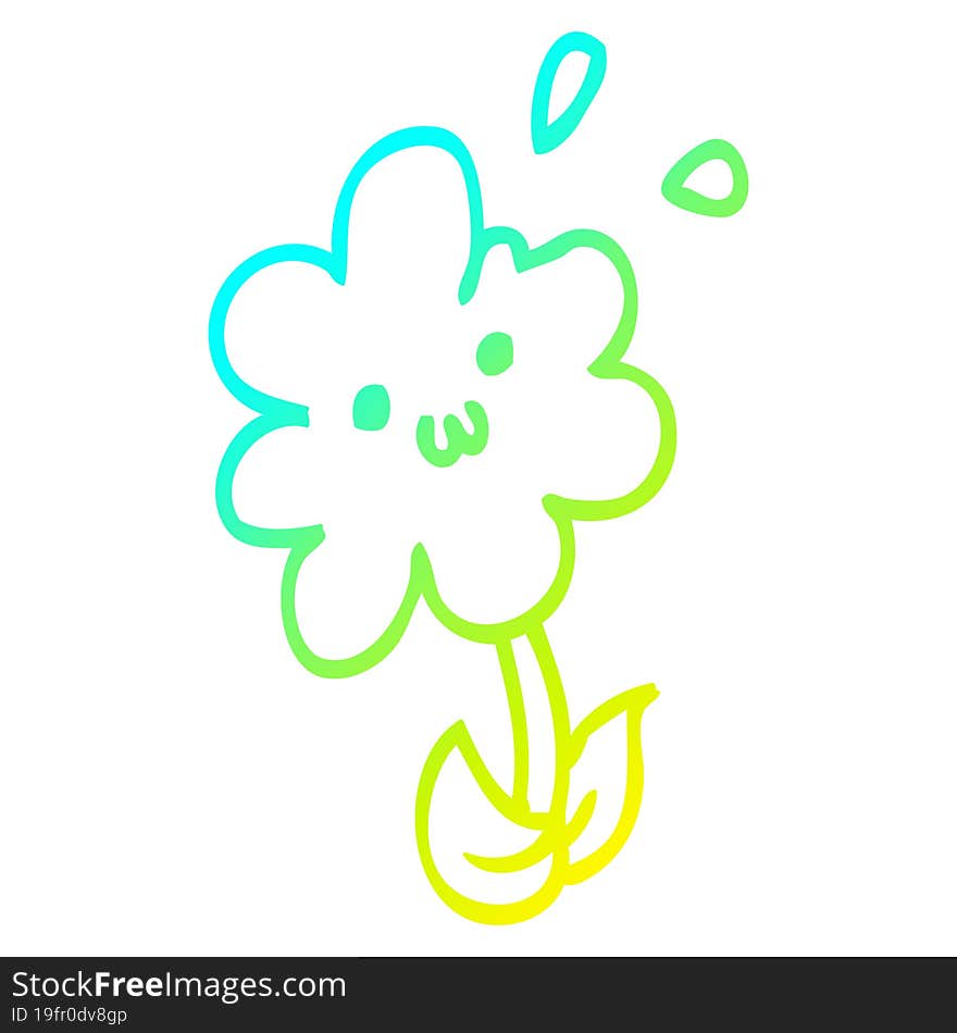 cold gradient line drawing of a cartoon flower