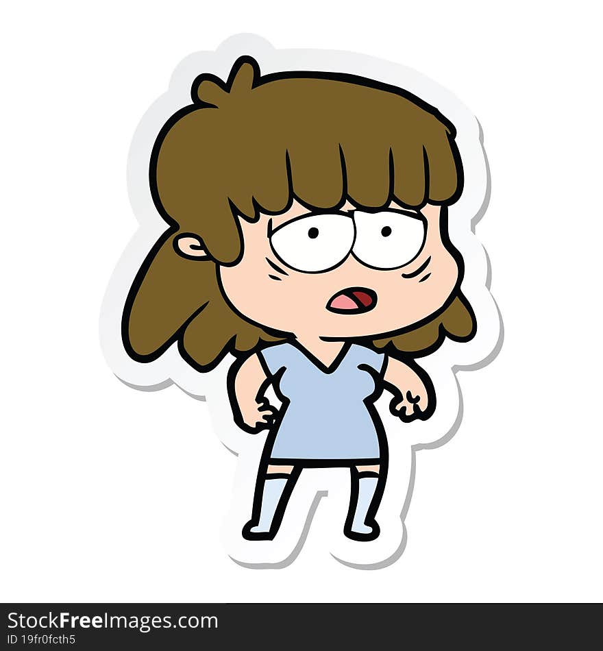 sticker of a cartoon tired woman