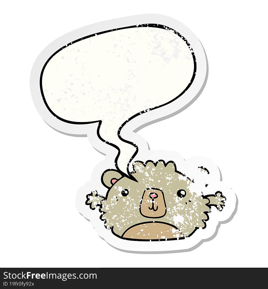 Funny Cartoon Bear And Speech Bubble Distressed Sticker