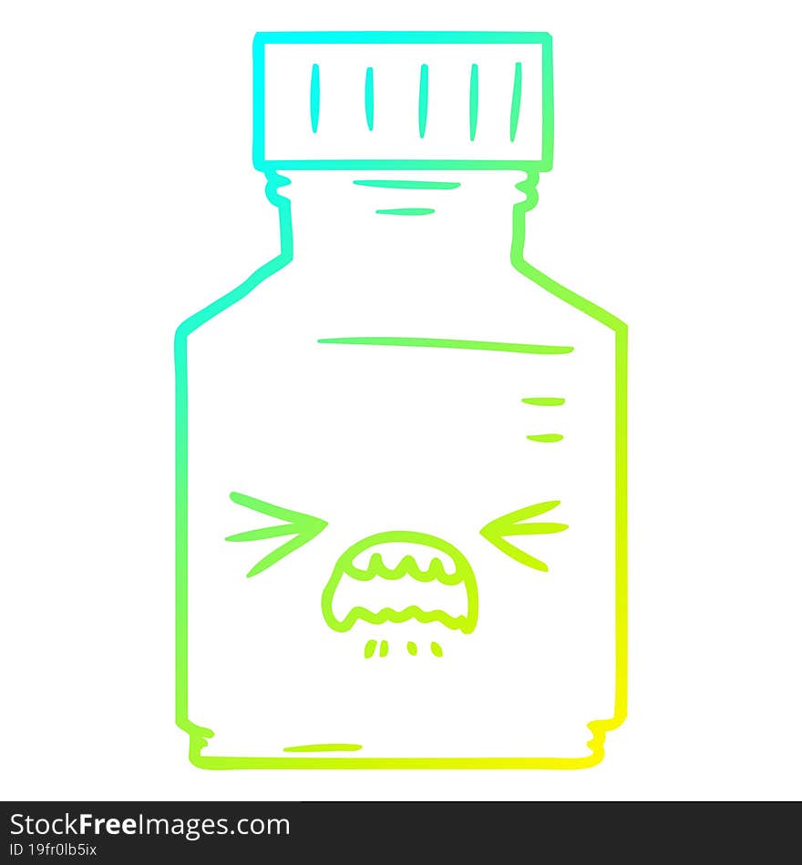 cold gradient line drawing of a cartoon pill jar