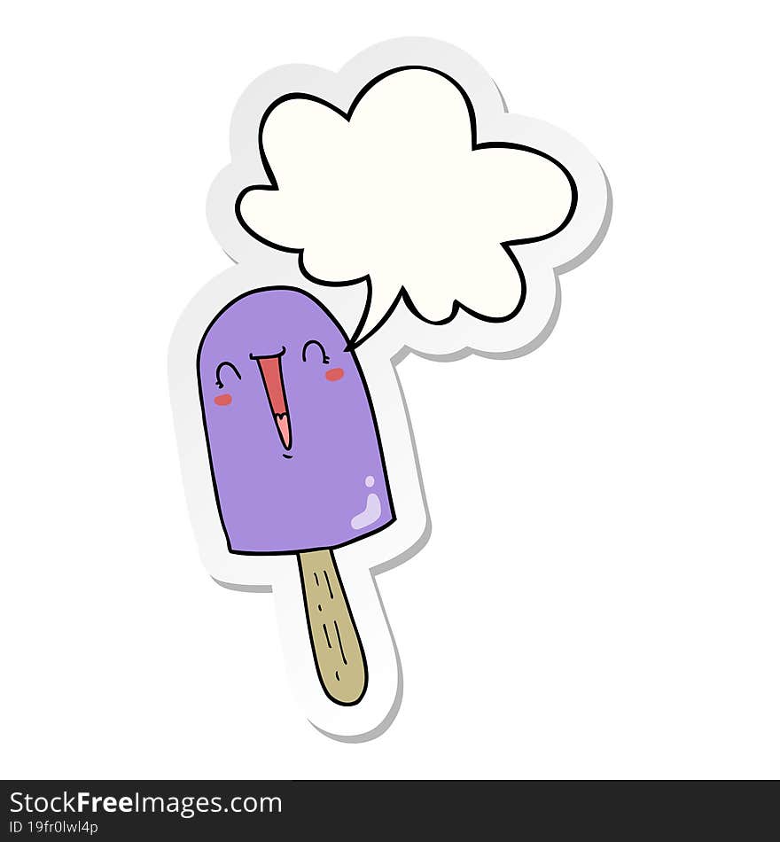 Cartoon Happy Ice Lolly And Speech Bubble Sticker