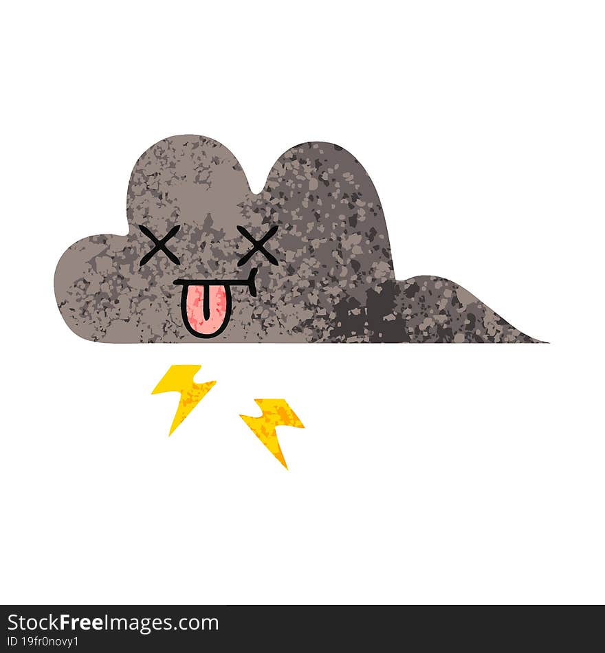 retro illustration style cartoon of a storm cloud