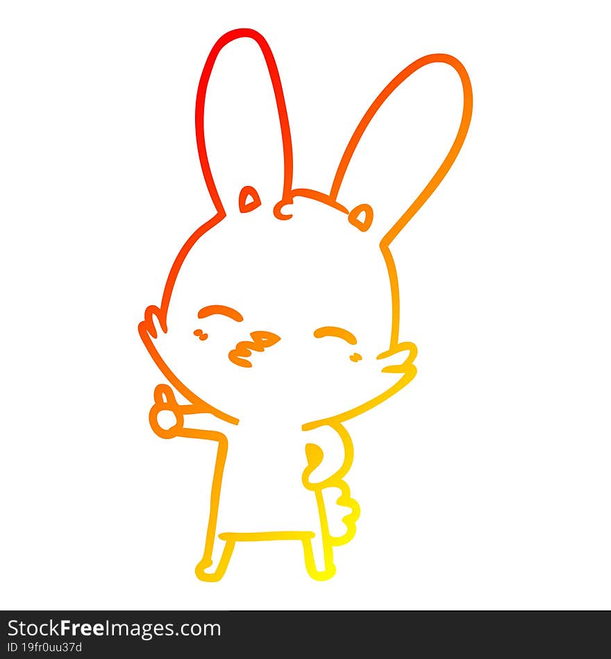 warm gradient line drawing of a curious bunny cartoon