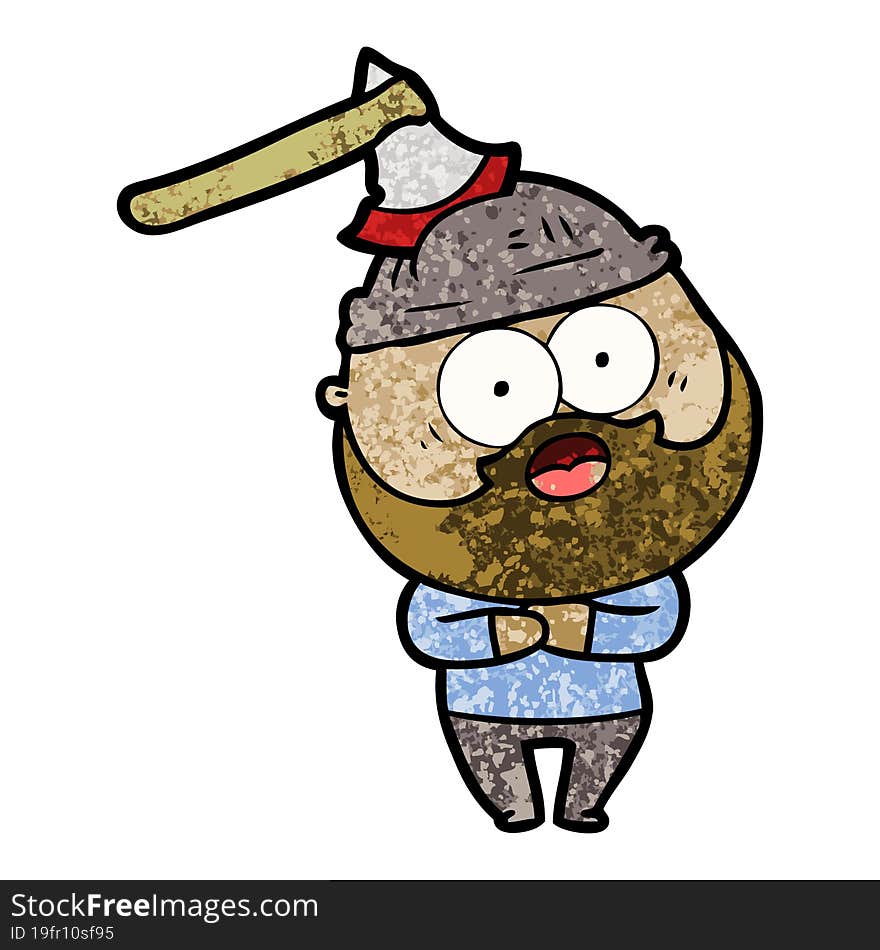 cartoon bearded man with axe in head. cartoon bearded man with axe in head