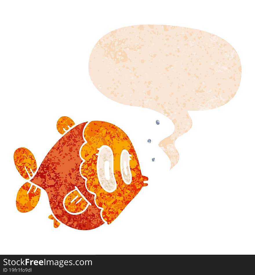 Cartoon Fish And Speech Bubble In Retro Textured Style