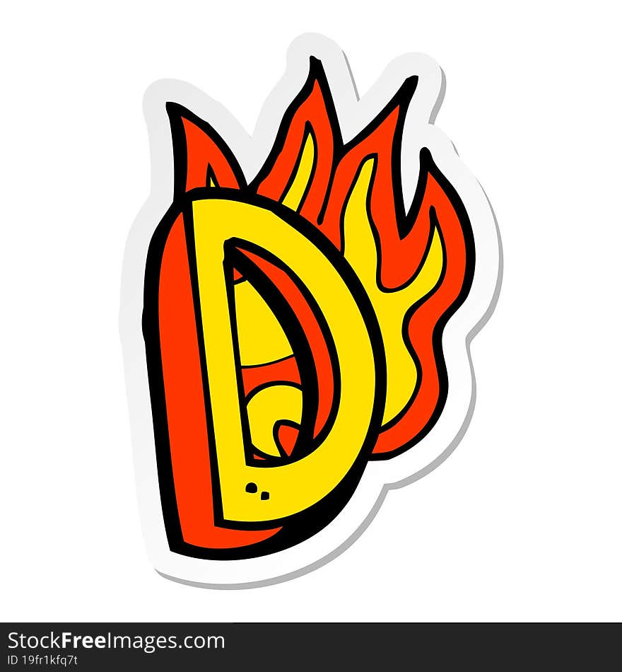 sticker of a cartoon flaming letter