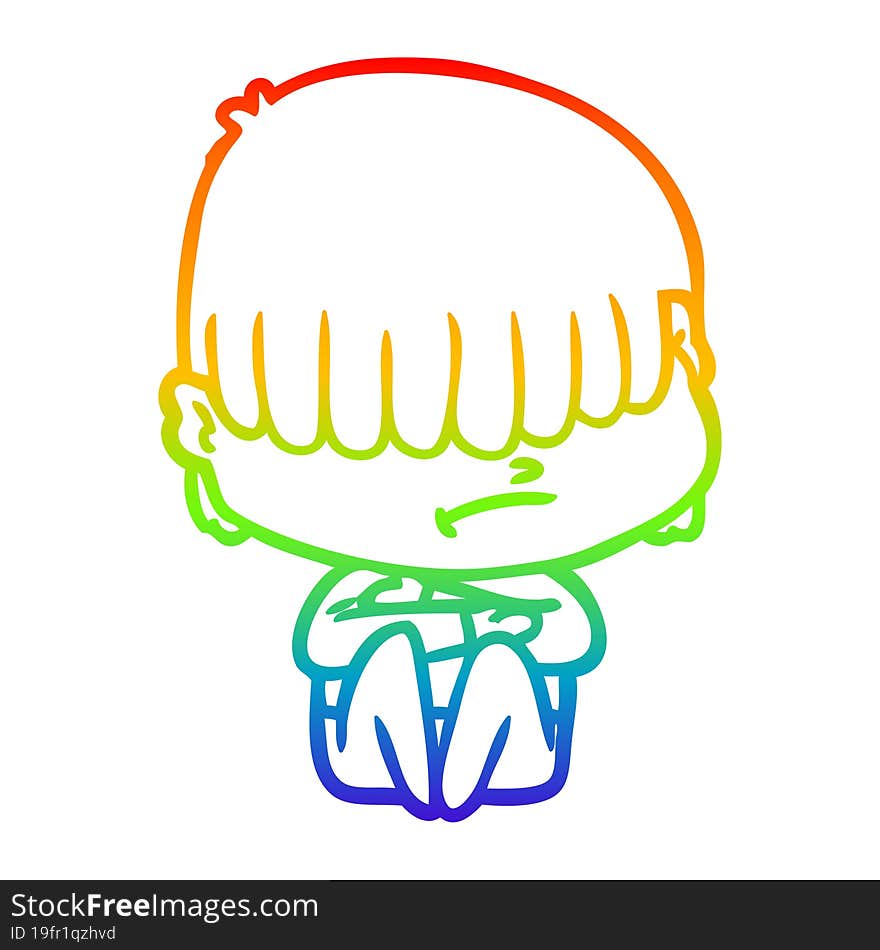 rainbow gradient line drawing of a cartoon boy with untidy hair