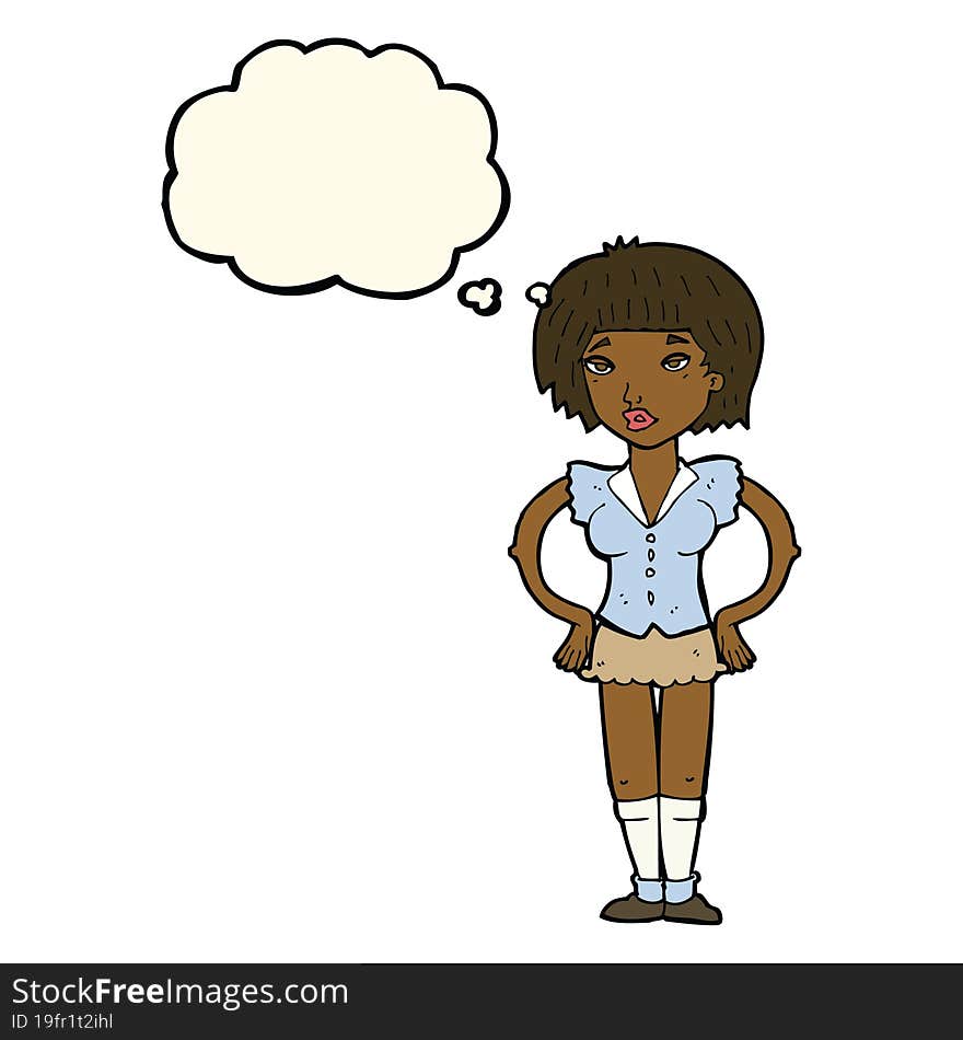 Cartoon Woman With Hands On Hips With Thought Bubble