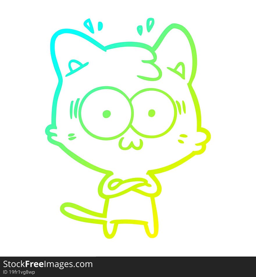 cold gradient line drawing cartoon surprised cat