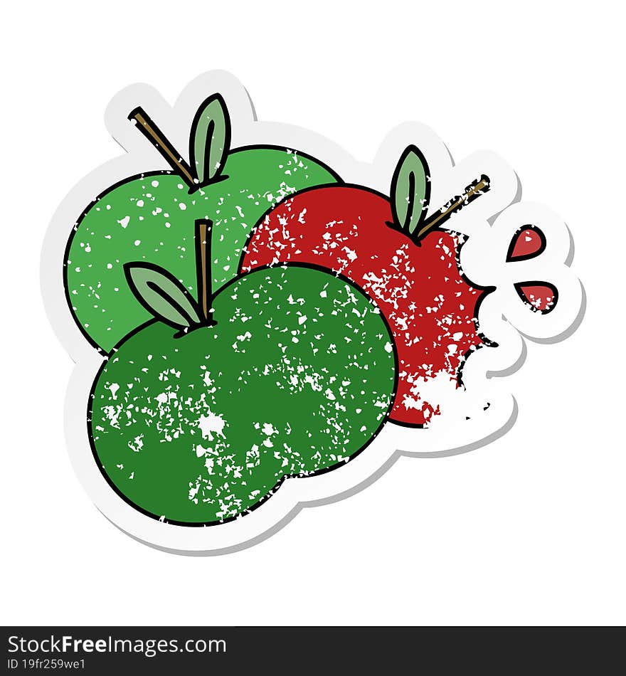 Distressed Sticker Of A Cute Cartoon Juicy Apple