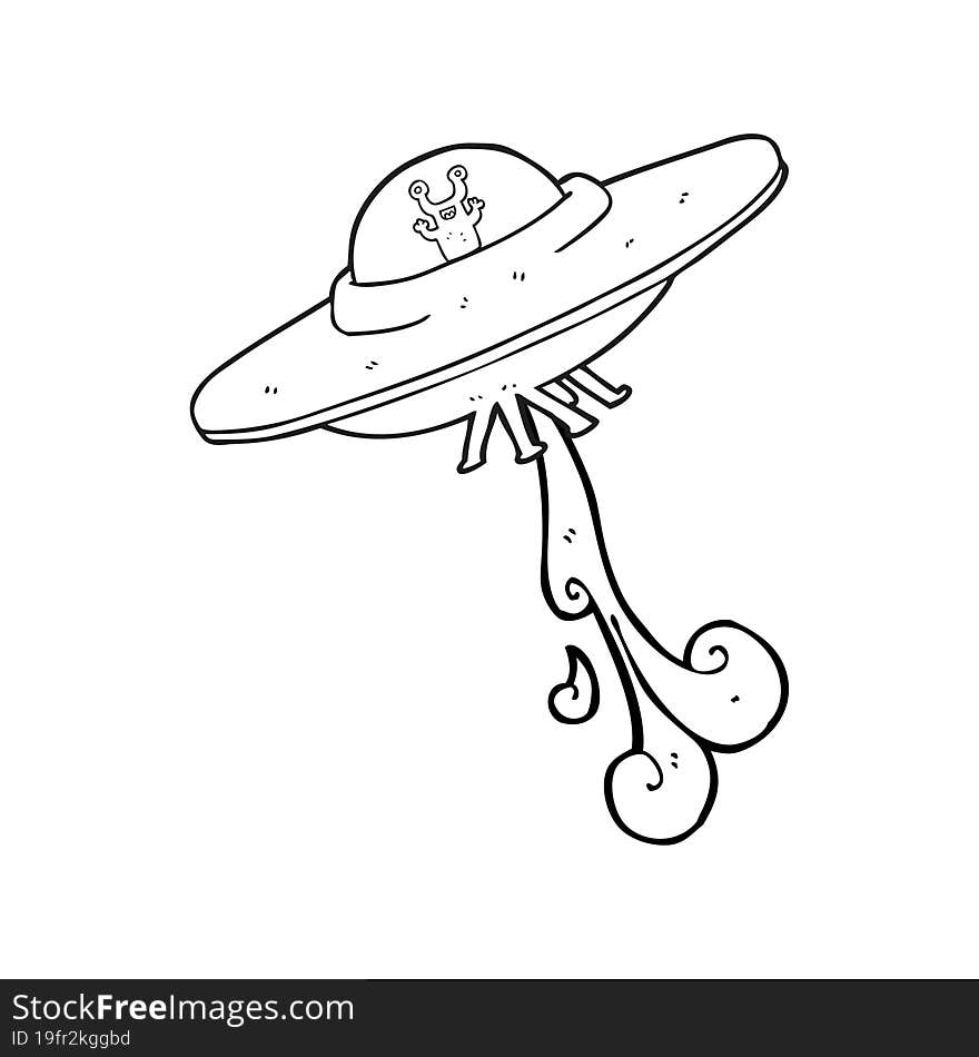 black and white cartoon alien spaceship