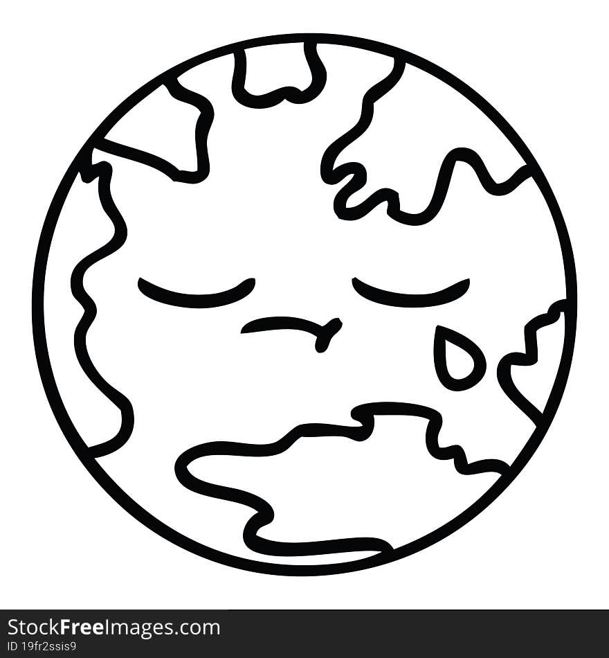 Line Drawing Cartoon Planet Earth