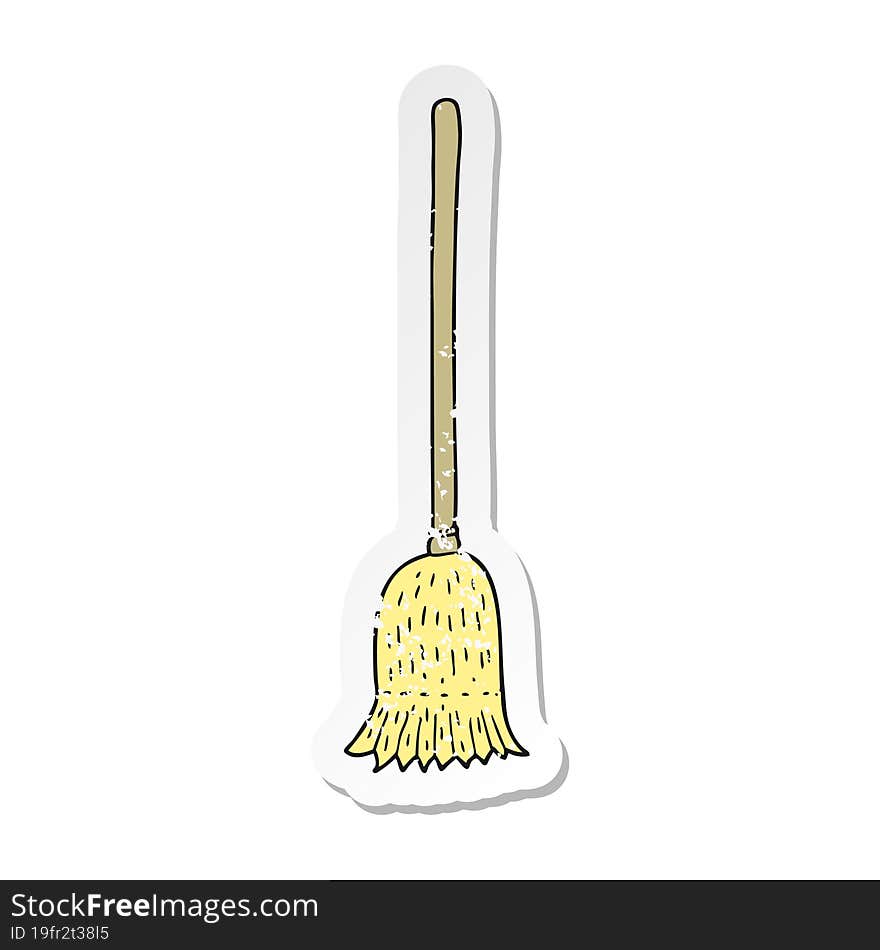 Retro Distressed Sticker Of A Cartoon Sweeping Brush