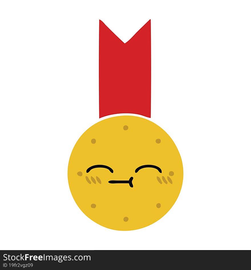 flat color retro cartoon gold medal