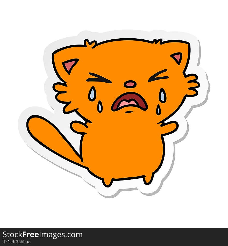 sticker cartoon of cute kawaii crying cat