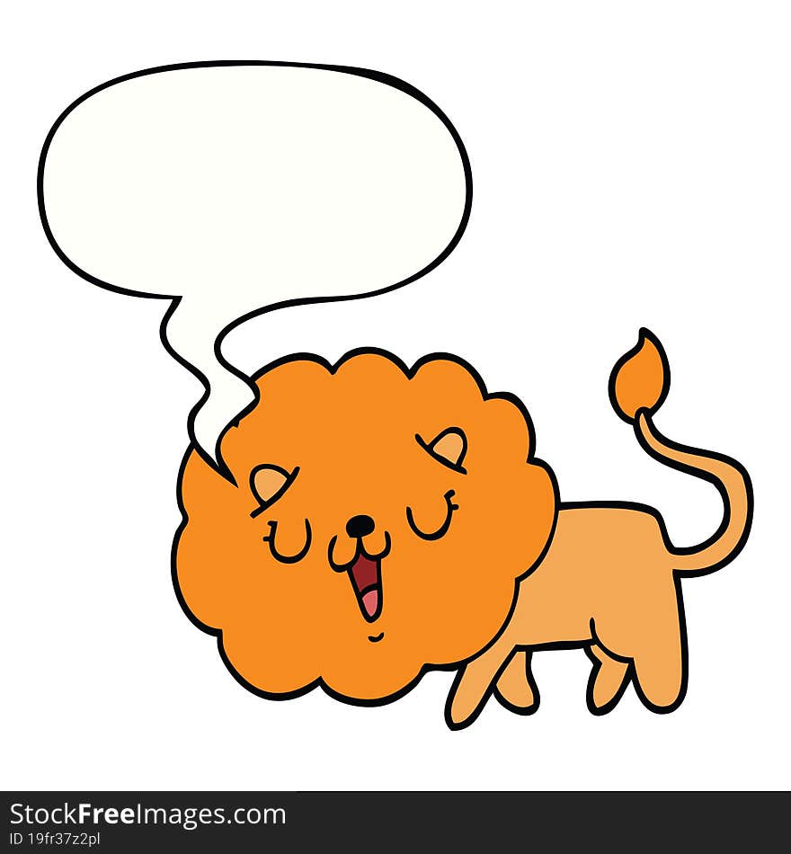 Cute Cartoon Lion And Speech Bubble