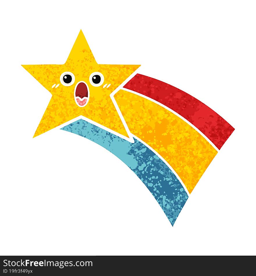 Retro Illustration Style Cartoon Shooting Rainbow Star