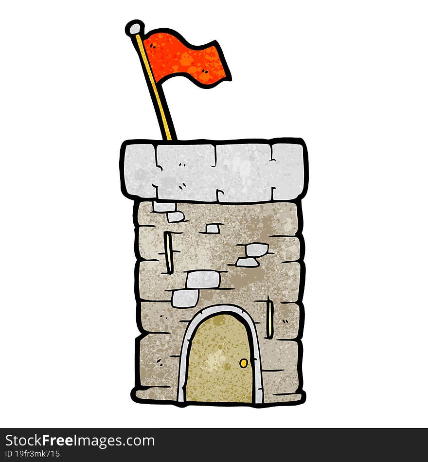 freehand textured cartoon old castle tower