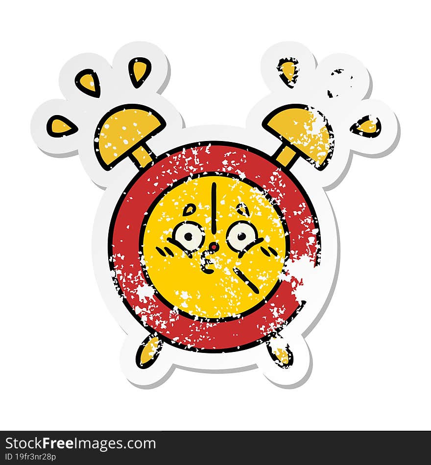 distressed sticker of a cute cartoon alarm clock