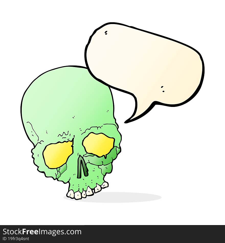 cartoon spooky old skull with speech bubble