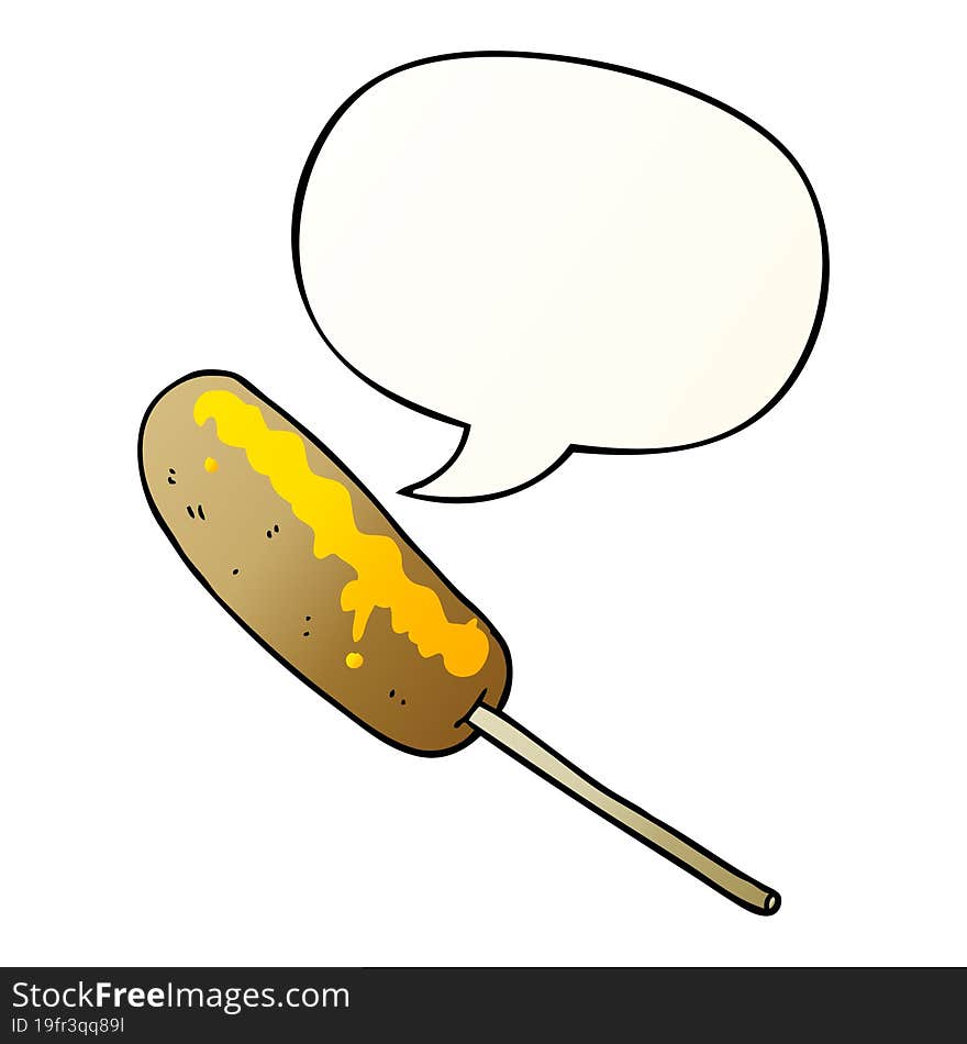 cartoon hotdog on a stick and speech bubble in smooth gradient style