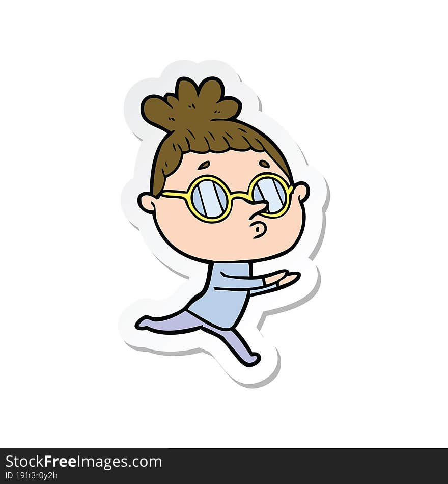 sticker of a cartoon woman wearing glasses