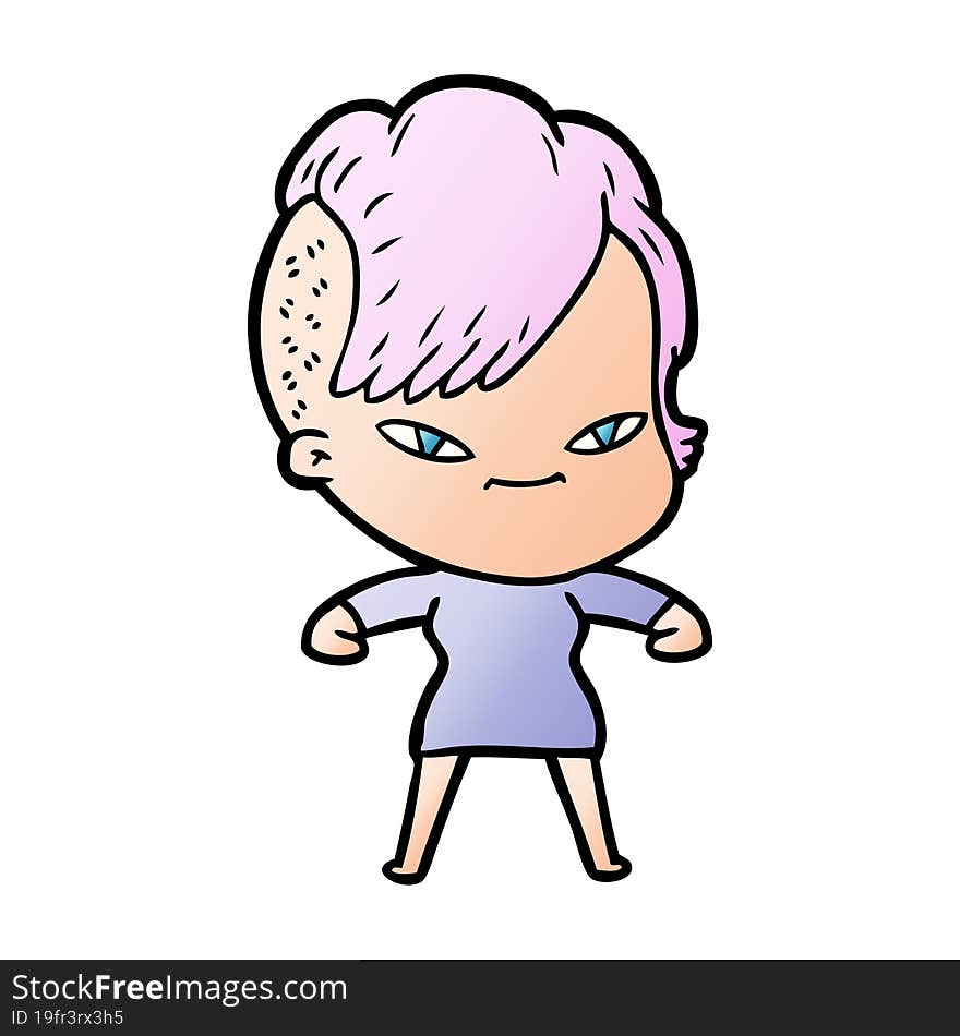 cute cartoon girl with hipster haircut. cute cartoon girl with hipster haircut