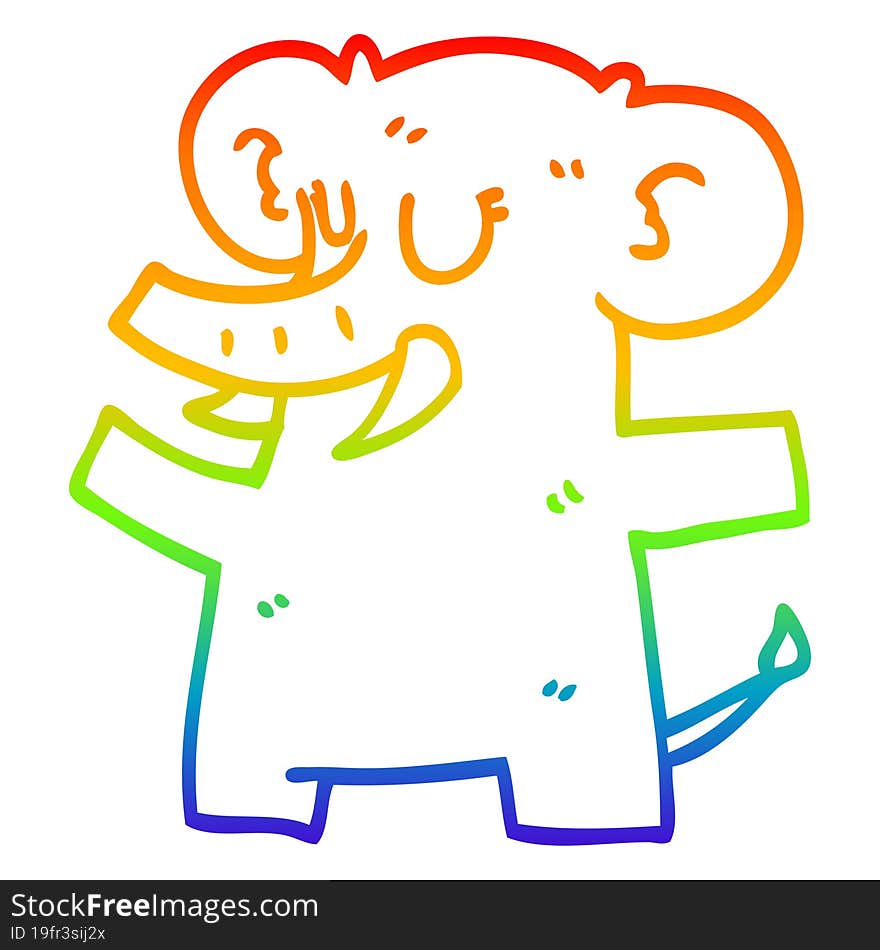 rainbow gradient line drawing cartoon standing elephant