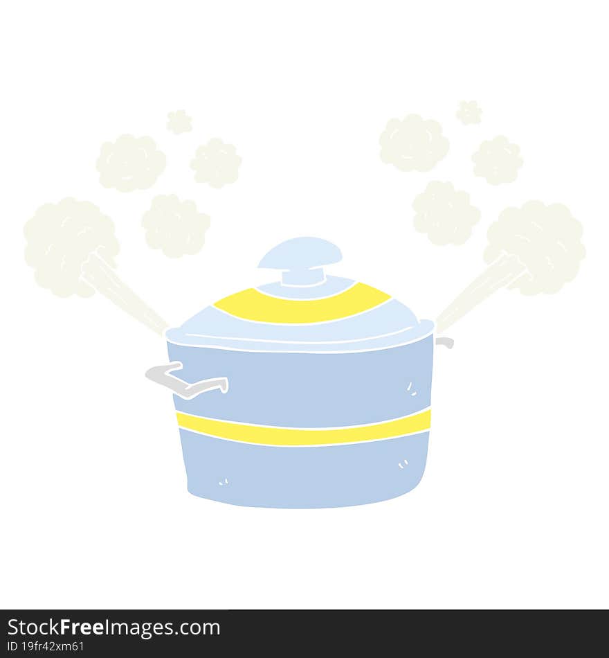 flat color illustration of a cartoon steaming cooking pot