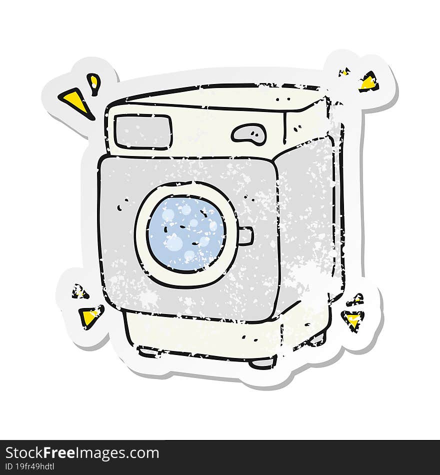 Retro Distressed Sticker Of A Cartoon Rumbling Washing Machine