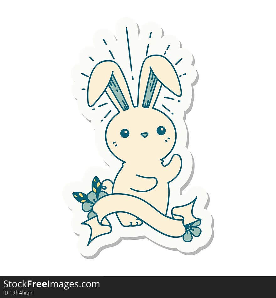 Sticker Of Tattoo Style Cute Bunny