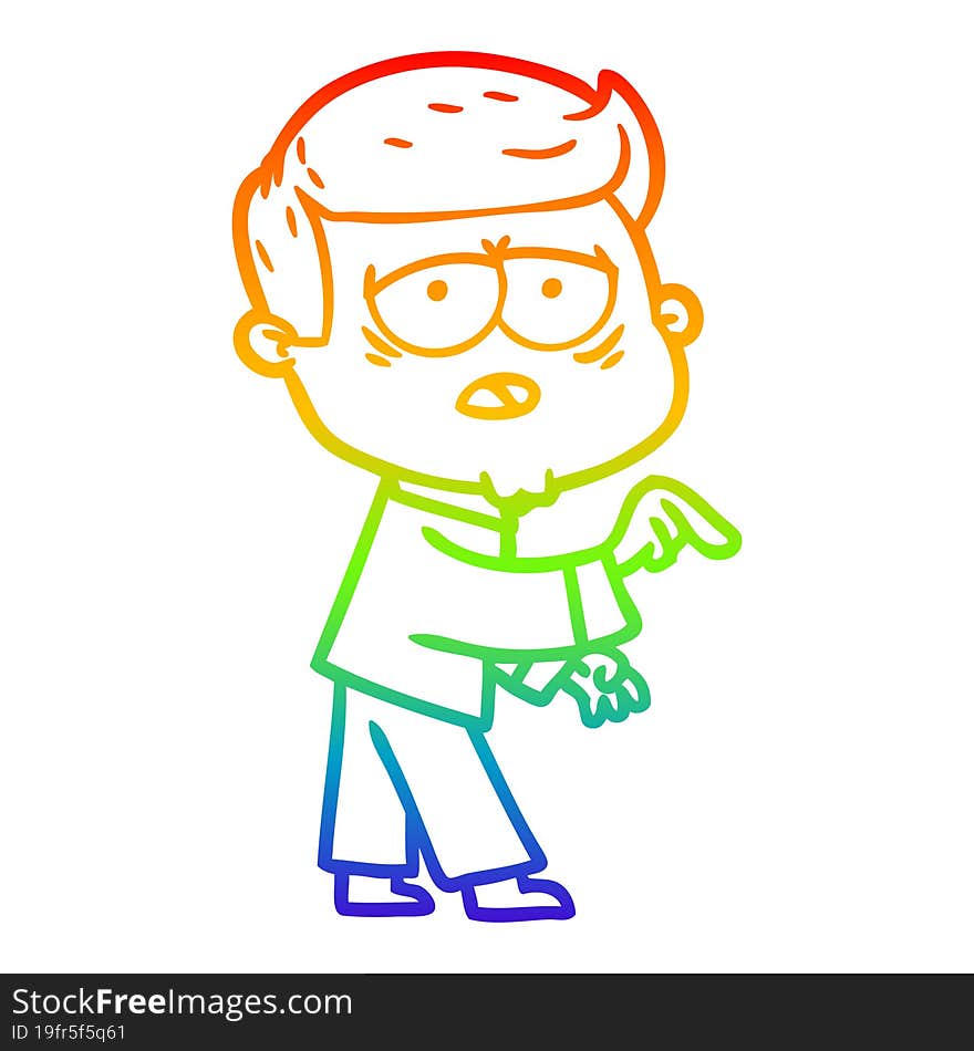 rainbow gradient line drawing cartoon tired man