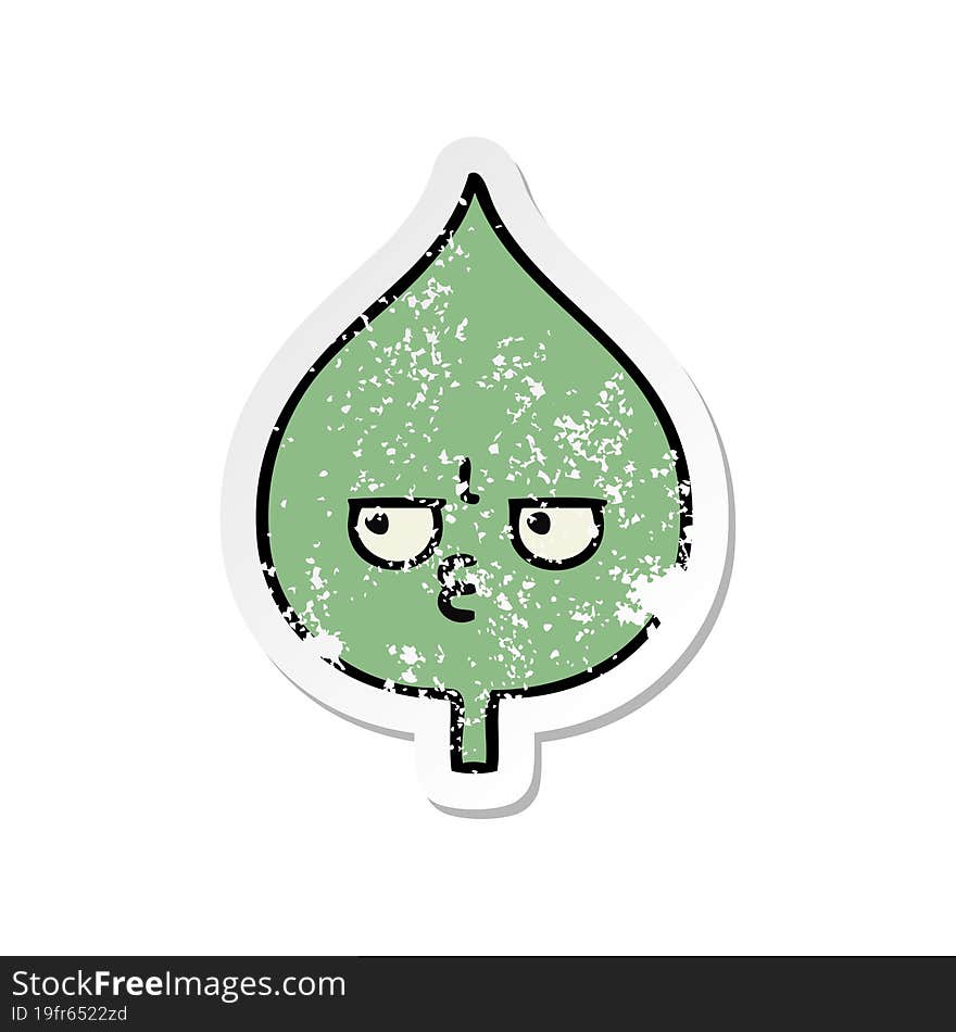 distressed sticker of a cute cartoon expressional leaf