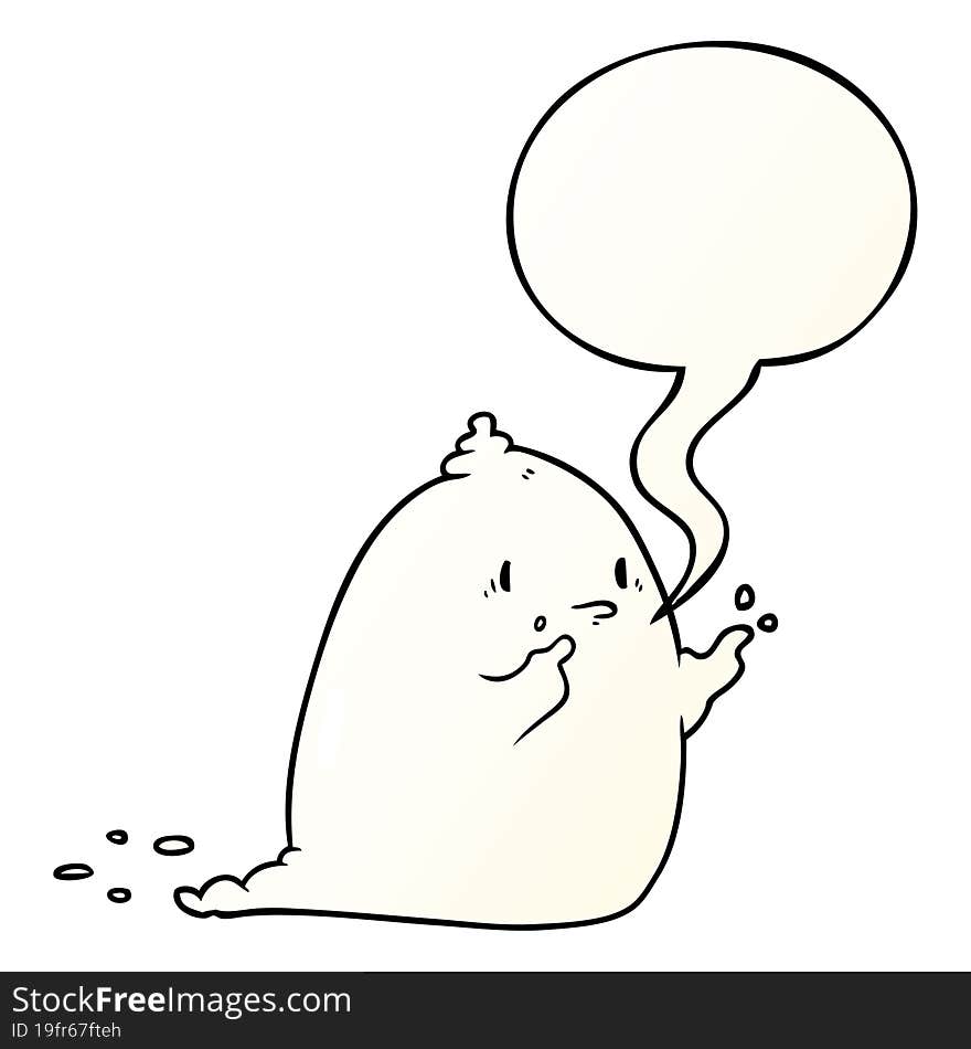 cartoon spooky ghost with speech bubble in smooth gradient style