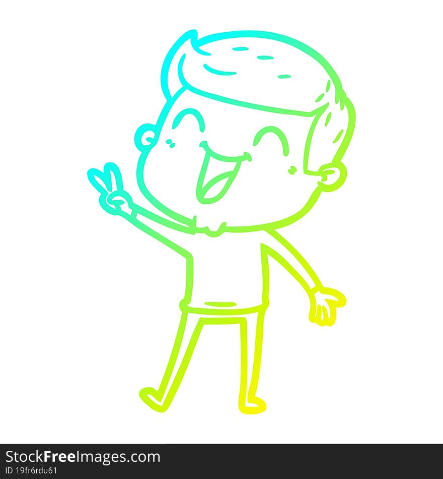 cold gradient line drawing of a cartoon man laughing