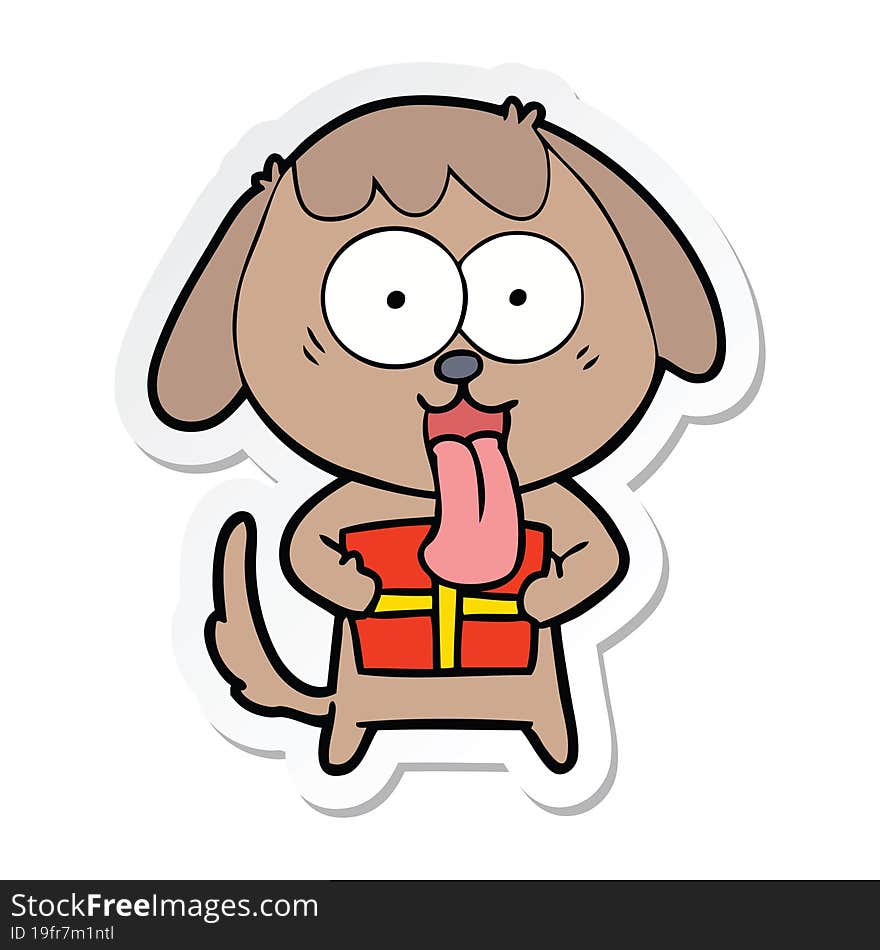 sticker of a cute cartoon dog with christmas present