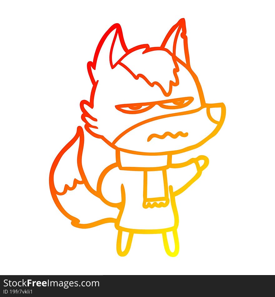 warm gradient line drawing cartoon annoyed wolf