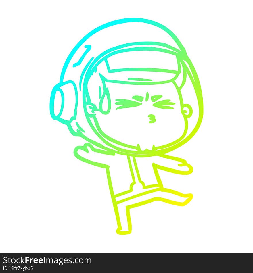 cold gradient line drawing cartoon stressed astronaut