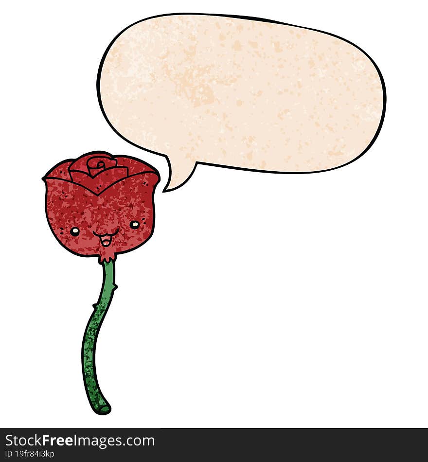 cartoon flower and speech bubble in retro texture style