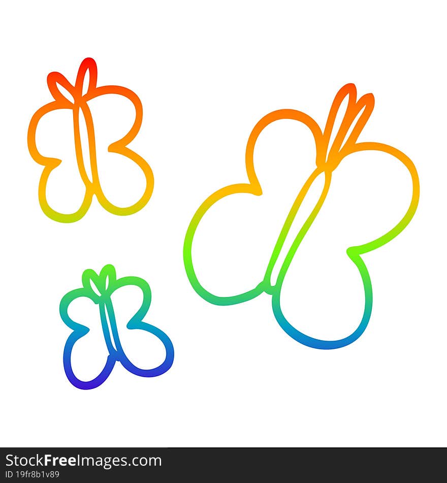 rainbow gradient line drawing cartoon butterflies