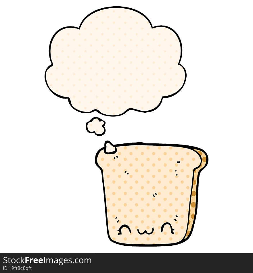 cartoon slice of bread with thought bubble in comic book style