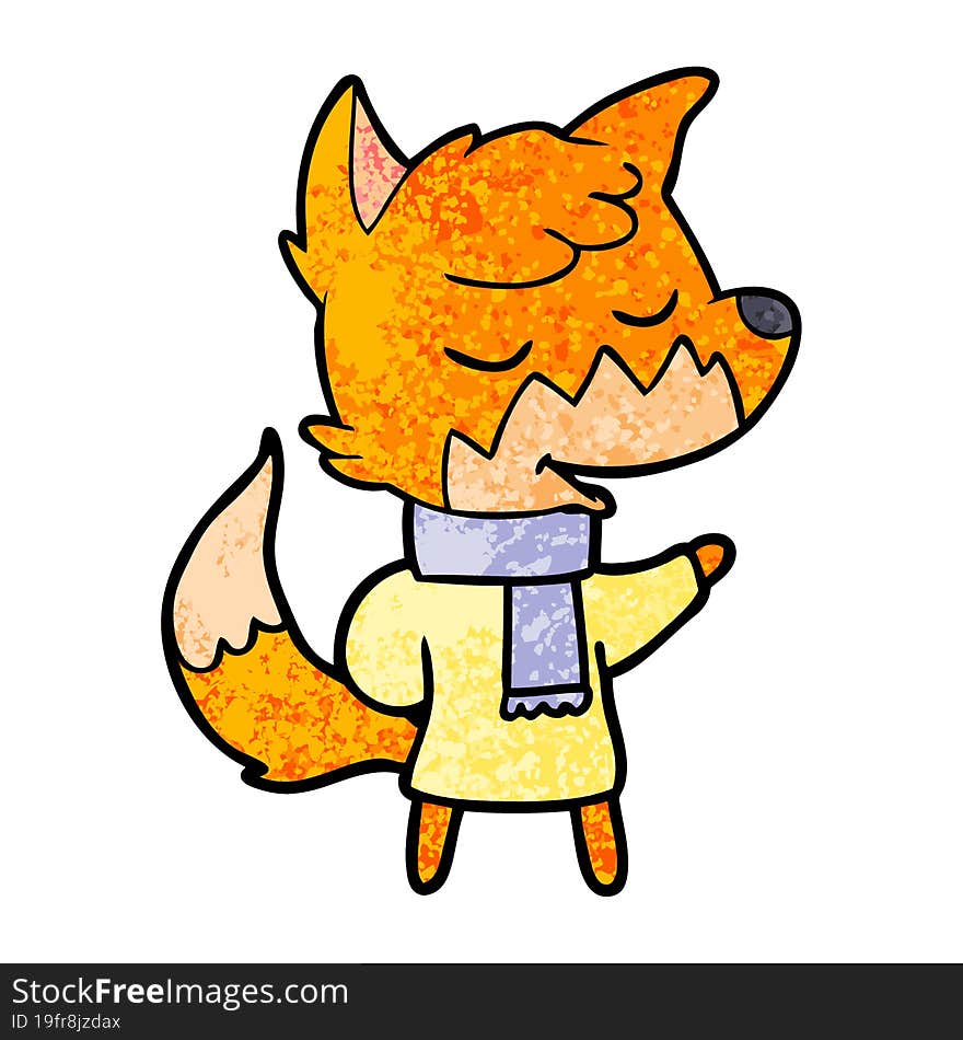 friendly cartoon fox in winter clothes. friendly cartoon fox in winter clothes