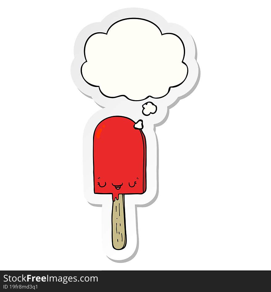 cartoon ice lolly with thought bubble as a printed sticker