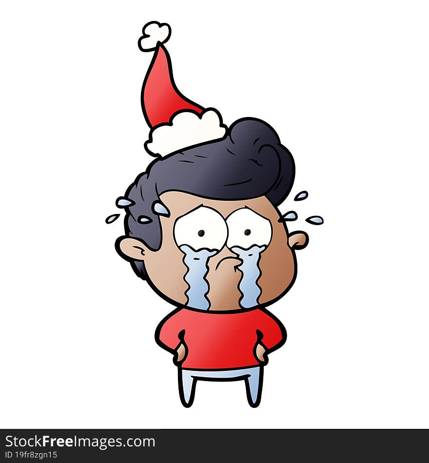 gradient cartoon of a crying man wearing santa hat