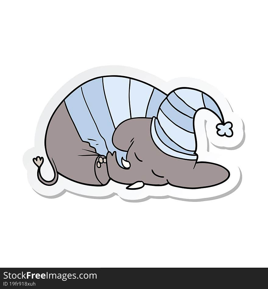 Sticker Of A Cartoon Sleeping Elephant In Pajamas