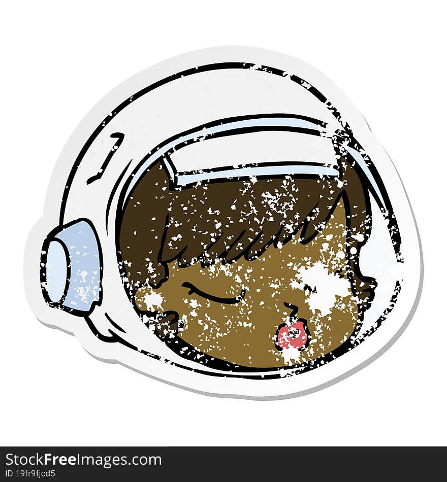 distressed sticker of a cartoon astronaut face